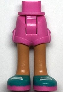 LEGO part Mini Doll Hips and Shorts with Nougat Legs and Dark Turquoise Shoes with Dark Pink Soles and White Laces Pattern - Thick Hinge (11202c00pb16)