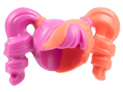 LEGO part Minifigure, Hair Female Pigtails High Bouncy, Hole on Top with Coral Hair on Left Side and Coral Tie on Right Side Pattern (BAM) (28798pb05)