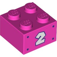 LEGO part Mattone 2 x 2 con Pattern Numero 2 Bianco e Puntini Viola Scuro su Entrambi i Lati 3003pb125