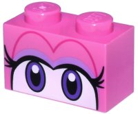 LEGO part Brick 1 x 2 with Black and Dark Purple Eyes on White Background, Long Eyelashes, Lavender Eye Shadow Pattern (Super Mario Birdo) 3004pb299