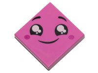 LEGO part Carreau 2 x 2 avec visage, sourire, yeux noirs avec pupilles blanches, sourcils levés, joues rouges 3068pb1237
