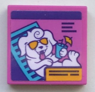 LEGO part Fliese 2 x 2 mit weißem Hund in Sonnenbrille mit Cocktail mit Regenschirm Muster (Aufkleber) - Set 41345 (3068pb1650)