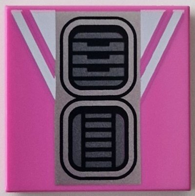 LEGO part Tile 2 x 2 with Dark Silver SW R2-D2 Astromech Droid Vents on Silver Rectangle, White Stripes Pattern (3068pb2463)
