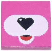LEGO part Tile 2 x 2 with White Oval Muzzle, Black Heart Shaped Nose and Red Tongue Pattern (BrickHeadz Cuddle Team Leader Face) 3068pb2686