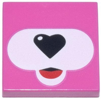 LEGO part Tile 2 x 2 with White Oval Muzzle, Black Heart Shaped Nose and Red Tongue Pattern (BrickHeadz Cuddle Team Leader Face) (3068pb2686)