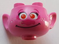 LEGO part Minifigure, Head, Modified Trolls with Magenta Eyebrows, Eye Shadow, and Nose, Black Eyelashes, Red Eyes, Metallic Pink Nose Ring and Freckles, Grin Pattern 65461pb07