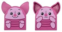 LEGO part Duplo, Brick 2 x 2 x 2 Curved Top with Pointed Ears with Bright Pink Head, Hands and Feet, Black Eyes and Mouth, Magenta Stripes, Smile / Worried Pattern (Piglet) 6996pb01