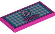 LEGO part Tile 2 x 4 with 'Olivia' and Beach Towel Pattern 87079pb0603