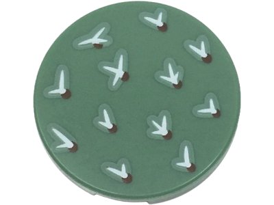 LEGO part Tile, Round 2 x 2 with Bottom Stud Holder with White and Dark Brown Cactus Needles Pattern (14769pb646)