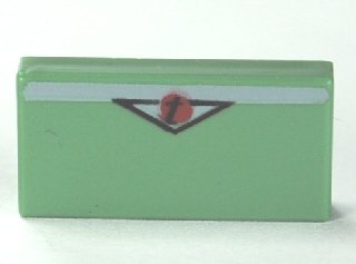 LEGO part Tile 1 x 2 with Triangle and 't' Pattern (Petrov Trunkov) (3069pb0174)
