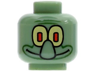LEGO part Minifigure, Head Alien with Large Nose and Yellow Eye / White Eye Pattern (Squidward) (3626pb0040)