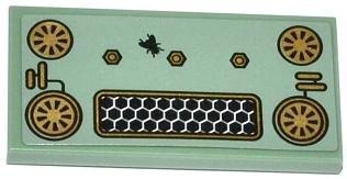 LEGO part Tile 2 x 4 with Grille, Gold Fans, Bolts and Fly Pattern (Sticker) - Set 70502 (87079pb0153)