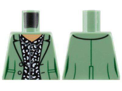 LEGO part Torso Jacket, Nougat Neck, Black Shirt with White Spots and Buttons Pattern (973pb4479)