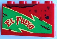 LEGO part Platte 1 x 4 x 2 mit Seitenstützen - Hohle Noppen mit 'EL FUEGO', Ölflecken, Hellgrün und Hellgelb Blitz Muster Modell rechte Seite (Aufkleber) - Set 70421 14718pb061R