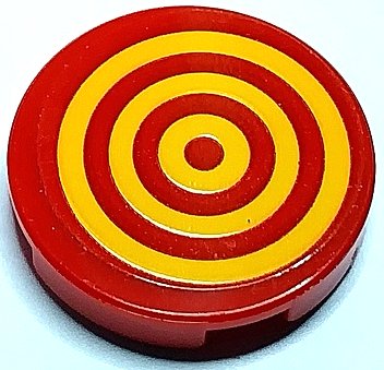 LEGO part Tile, Round 2 x 2 with Bottom Stud Holder with 3 Bright Light Orange Concentric Circles Target Pattern (Sticker) - Set 70429 (14769pb647)
