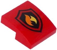 LEGO part Slope, Curved 2 x 2 x 2/3 with Fire Logo Pattern 15068pb052
