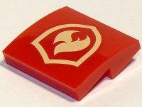 LEGO part Schräge, Courbe 2 x 2 x 2/3 avec motif Flamme de feu jaune clair brillant et badge de bouclier 15068pb224
