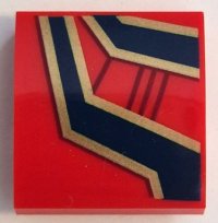 LEGO part Slope, Curved 2 x 2 x 2/3 with Dark Blue and Gold Lines and Ornaments and Dark Red Spider Web Pattern Model Left Side 15068pb554L