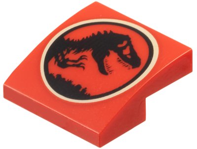 LEGO part Slope, Curved 2 x 2 x 2/3 with Black Dinosaur in Tan Circle (Jurassic Park Logo) Pattern (15068pb615)