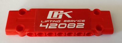 LEGO part Technic, Panelplatte 3 x 11 x 1 mit 'OK LIFTING SERVICE 42082' auf rotem Hintergrund-Muster (Aufkleber) - Set 42082 (15458pb021)