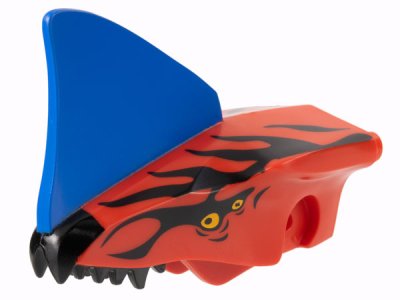 LEGO part Drachenkopf (Avatar Toruk) Kinnlade oben mit blauem Kamm, schwarzen Streifen und hellem leuchtendem orange Augenmuster (1582pb01)