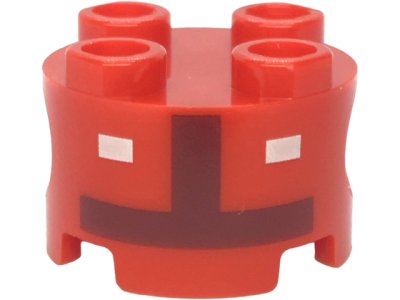 LEGO part Brick, Round 2 x 2 with Pin Holes with Two White Rectangles and Dark Red Inverted T-Shape Pattern (Super Mario Toad Torso) (17485pb013)