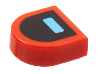 LEGO part Tile, Round 1 x 1 Half Circle Extended avec Bright Light Blue Rectangle on Black Background Pattern (24246pb037)