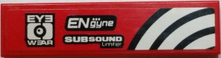 LEGO part Piastrella 1 x 4 con Pattern 'EYE WEAR', 'ENgyne', 'SUBSOUND Limiter' e Linee Curve Bianche e Nere Lato Modello Destro (Adesivo) - Set 8182 (2431pb0467R)