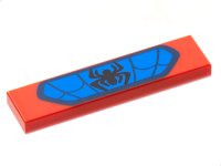 LEGO part Tile 1 x 4 with Black Spider on Blue Background with Dark Blue Border and Webbing Pattern 2431pb0752