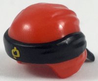 LEGO part Minifigura, Casco Ninjago Envolvente Tipo 3 con Pañuelo Negro Moldeado y Nudo e Patrón Jeroglífico Ninjago Letra H Naranja Brillante Impresa 24496pb12