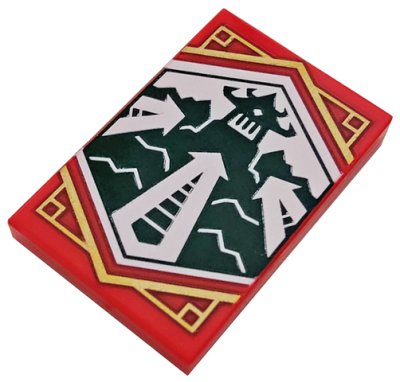 LEGO part Loseta 2 x 3 con Flechas Blancas Apuntando a Templo Dojo en Fondo Verde Oscuro con Patrón de Ribete Dorado (Bandera Adaptabilidad Ninjago) (26603pb217)