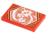 LEGO part Tile 2 x 3 with White Ninja with Energy Burst Hands on Copper Background with Gold Trim Pattern (Ninjago Focus Banner) 26603pb300