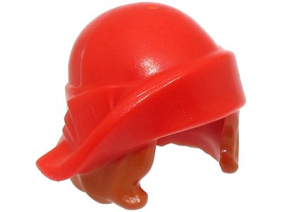 LEGO part Minifigure, Hair Combo, Hat with Hair, Soft Folded Brim with Dark Orange Bob Cut Hair Pattern (27955pb02)