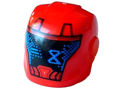 LEGO part Minifigure, Headgear Helmet Armor Plates and Ear Protectors with Black Faceplate, Blue Hourglass and Pixels Pattern (28631pb23)
