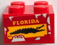 LEGO part Mattone 2 x 2 con Pattern 'FLORIDA' Giallo e Coccodrillo Nero su Sfondo Rosso (Adesivo) - Set 70907 3003pb101