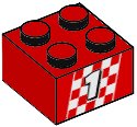 LEGO part Mattone 2 x 2 con Pattern Numero 1 Bianco su Sfondo a Scacchiera 3003pb132