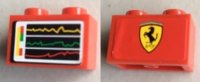 LEGO part Stein 1 x 2 mit Bildschirm mit Leistungsdiagramm/Grafik auf Einer Seite und Ferrari Logo auf Rückseite Muster (Aufkleber) - Set 8144 3004pb217