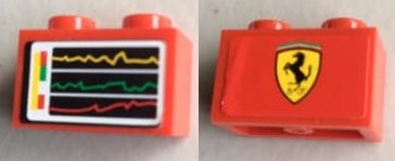LEGO part Mattone 1 x 2 con Motivo Schermo con Grafico/Diagramma Prestazioni su Un Lato e Logo Ferrari sul Retro (Adesivi) - Set 8144 (3004pb217)