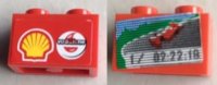 LEGO part Stein 1 x 2 mit Bildschirm, Auto und '1/ 02:22:18' Rundenzeit auf Einer Seite und Shell/Vodafone Logo auf Rückseite Muster (Aufkleber) - Set 8144-1 3004pb218