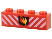 LEGO part Brique 1 x 4 avec motif Badge Logo Incendie et Rayures Danger Blanc 3010pb009