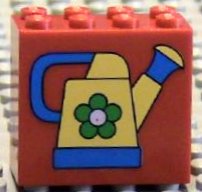LEGO part Stein 2 x 4 x 3 mit gelbem Gießkanne mit blauem Griff und grünem Blumen-Muster (30144pb004)
