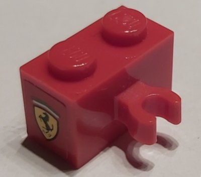 LEGO part Brick, Modified 1 x 2 with Open O Clip Vertical with Ferrari Logo Pattern (Sticker) - Set 75913 (30237bpb03)