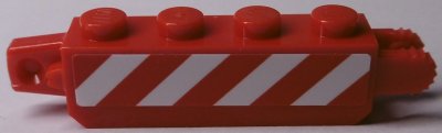 LEGO part Scharnier-Stein 1 x 4 Locking, 9 Teeth with Red and White Danger Stripes Pattern on Both Sides (Stickers) - Set 60181 (30387pb016)