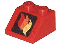 LEGO part Slope 45 2 x 2 with Classic Fire Logo Pattern 3039pb004
