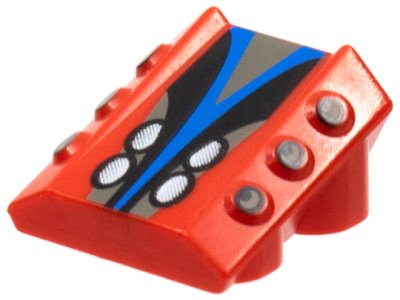LEGO part Stein, Modified 2 x 2 No Studs, Sloped with 6 Side Pistons Raised and Silver, Black, and Blue Pattern (30603pb09)