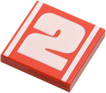 LEGO part Tile 2 x 2 with Number  2 Bold White and Stripes Pattern (3068pb0006)