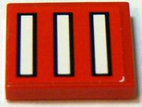 LEGO part Carreau 2 x 2 with 3 White Bars with Black Outline on Red Pattern (Sticker) - Set 2556 3068pb0066