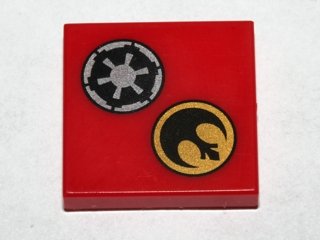 LEGO part Fliese 2 x 2 mit schwarzem und silbernem SW Imperiales Logo, SW Rebellische Allianz Symbol auf goldenem Kreis Muster (3068pb0474)