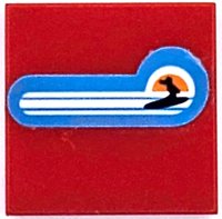 LEGO part Piastrella 2 x 2 con Strisce Bianche, Silhouette Surfista Nera e Tramonto Arancione su Sfondo Azzurro Scuro (Adesivo) - Set 10252 3068pb2312