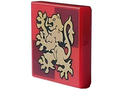 LEGO part Tile 2 x 2 with Gold Gryffindor Crest on Dark Red Squares Pattern (3068pb2359)